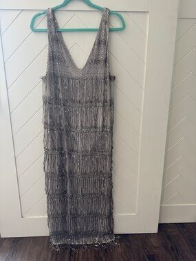 Free People Silver Beaded Fringe Maxi Dress